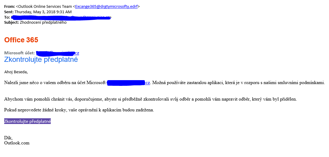 Pozor na podvodný email.