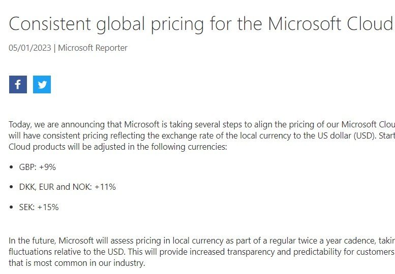 Změna cen pro Office 365 a dalších služeb Microsoft Cloud